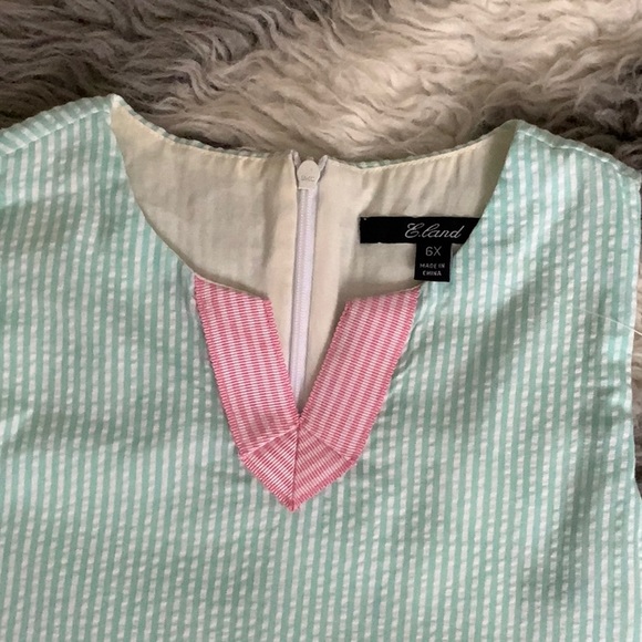 NWT ELand Kids Mint Seersucker Dress w/Pink Accent - Picture 2 of 3